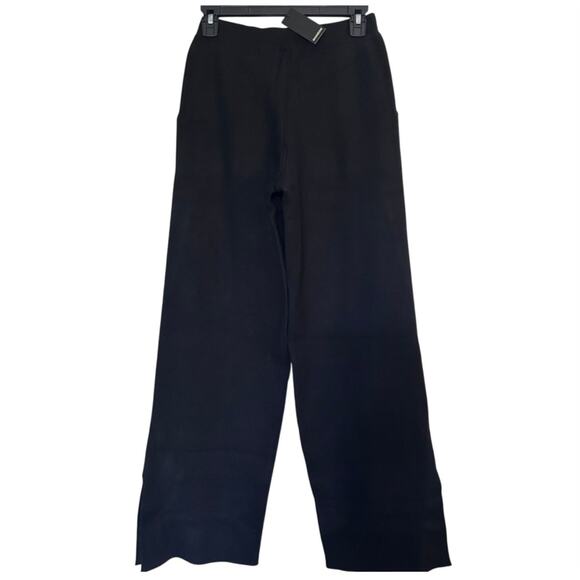 NWT Monrow Sweater Pants Knit Wide Leg Pants w/ Ankles Slits Black Size XS - Picture 4 of 14